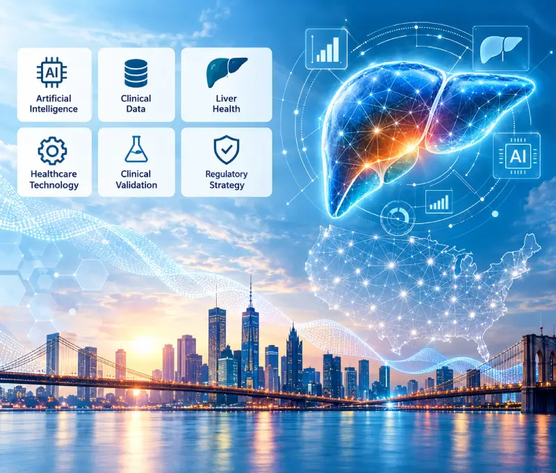 Clinician reviewing AI-assisted liver health data